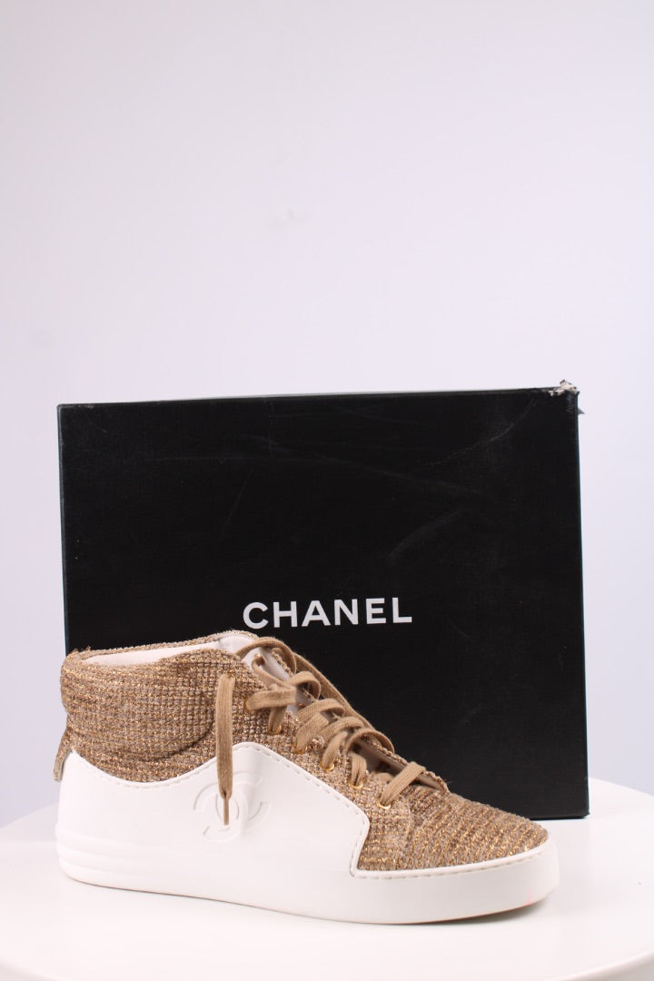 Chanel Boucle High Top Trainers Gold/ White 40