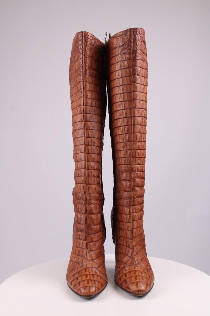 Giuseppe Zanotti Croc lace up knee high heel boots Tan 39.5
