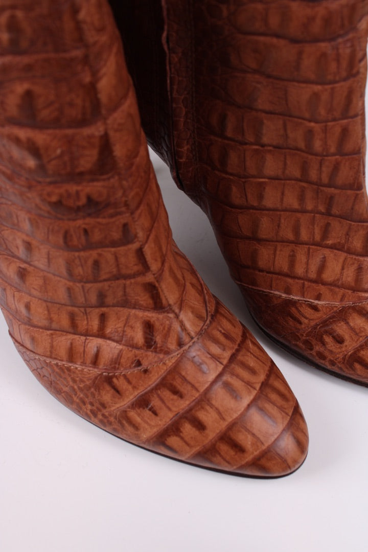 Giuseppe Zanotti Croc lace up knee high heel boots Tan 39.5