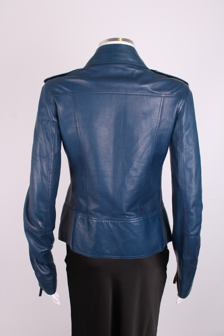 Robert Cavalli Leather Jacket Blue 10
