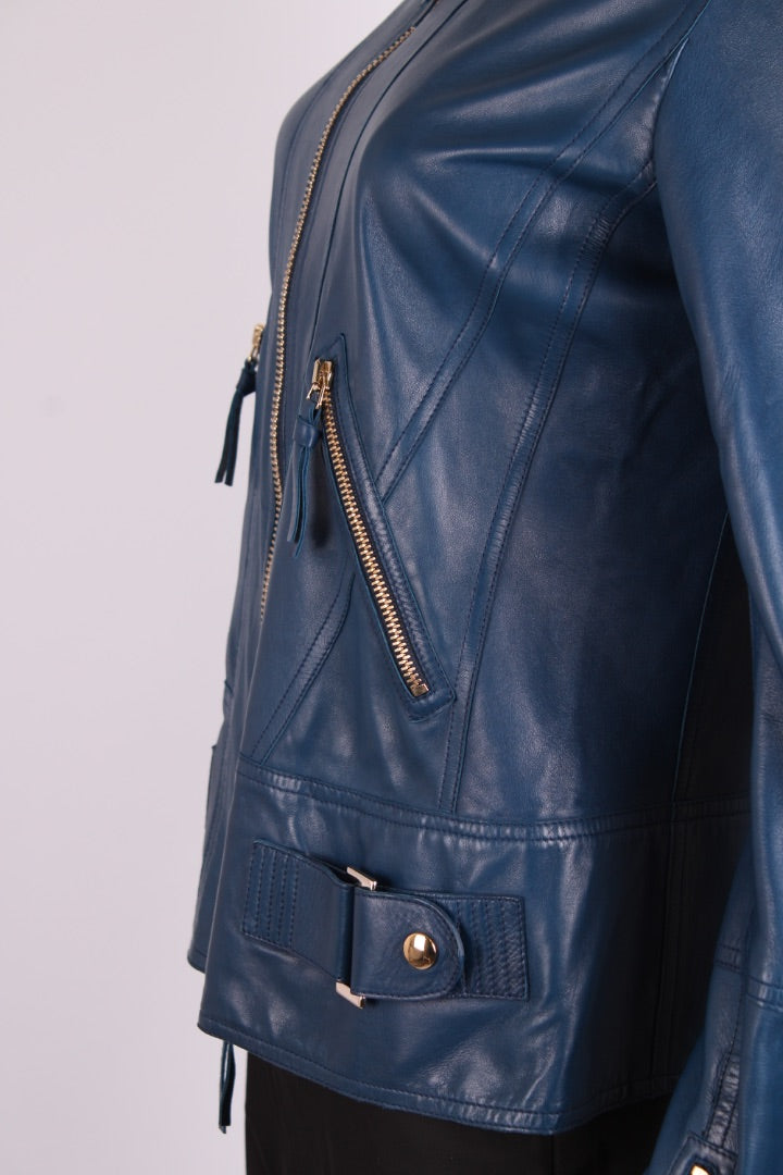 Robert Cavalli Leather Jacket Blue 10