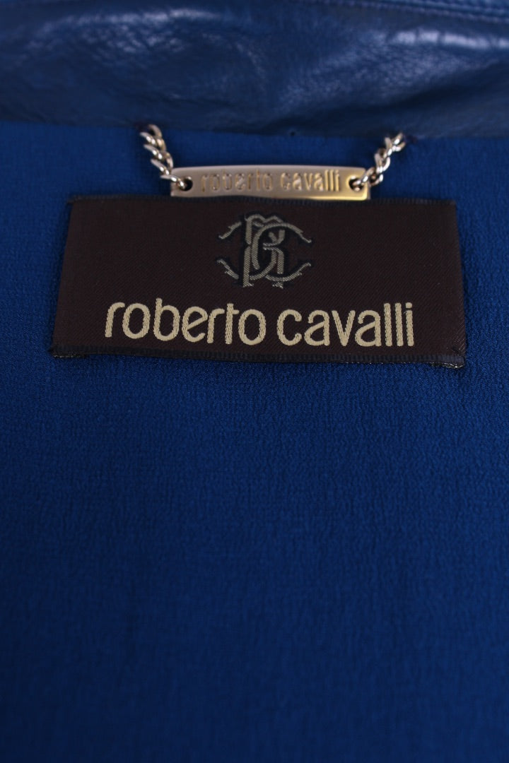 Robert Cavalli Leather Jacket Blue 10