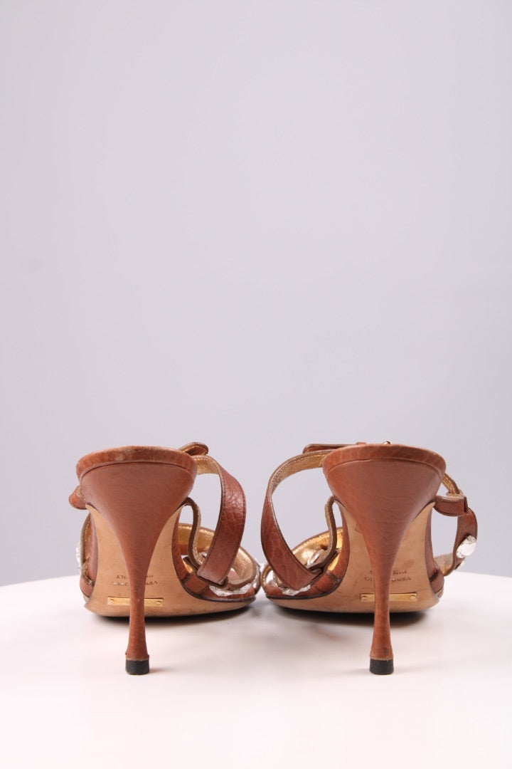 Dolce & Gabbana Crystal Strappy Sandal Heels Tan 39