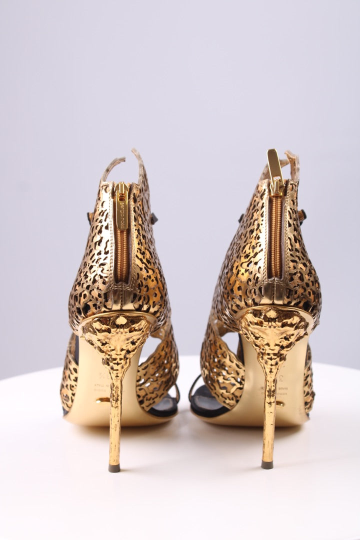 Sergio Rossi Gold butterfly ankle strap heel Gold/black 38.5