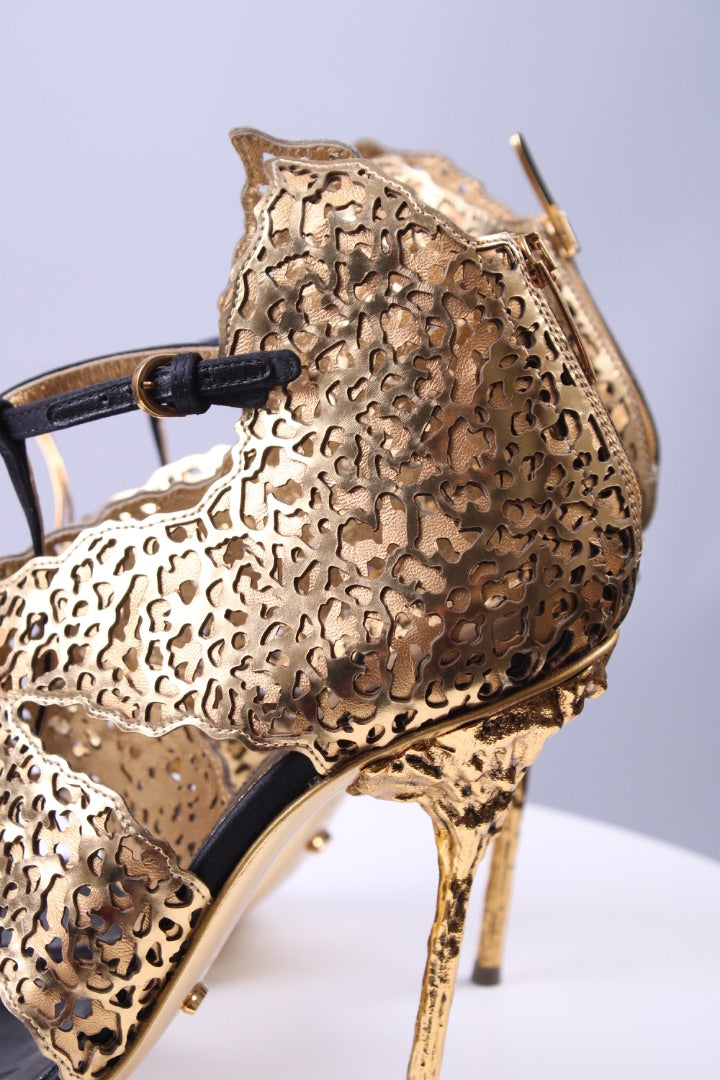Sergio Rossi Gold butterfly ankle strap heel Gold/black 38.5