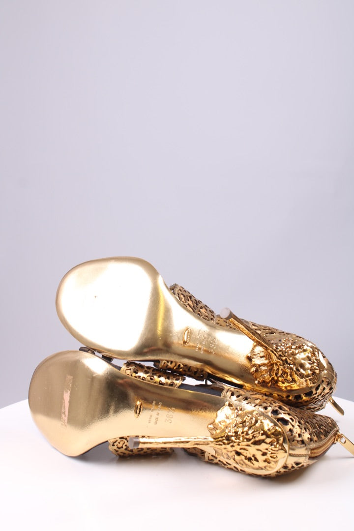 Sergio Rossi Gold butterfly ankle strap heel Gold/black 38.5