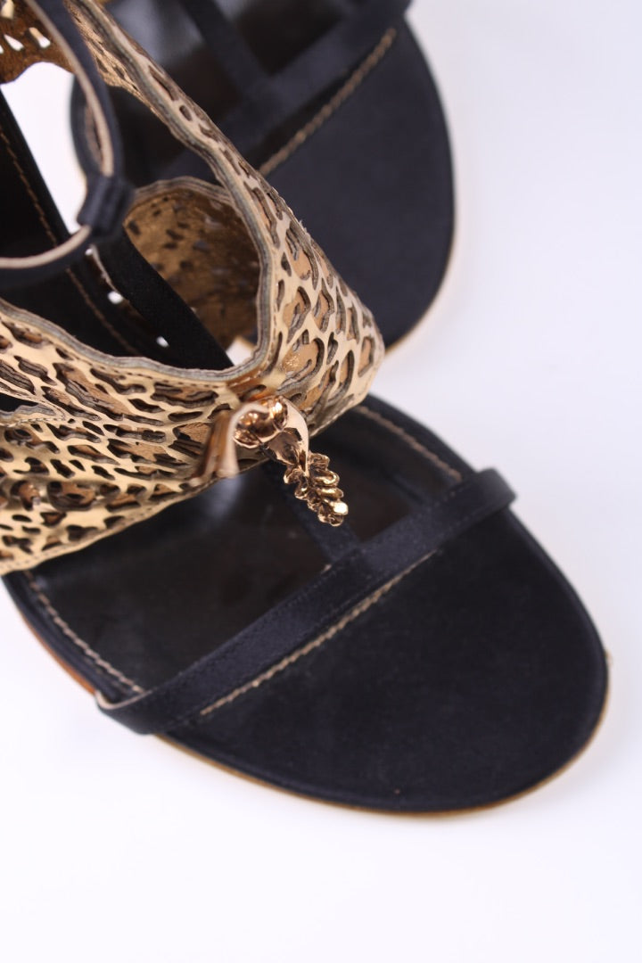Sergio Rossi Gold butterfly ankle strap heel Gold/black 38.5