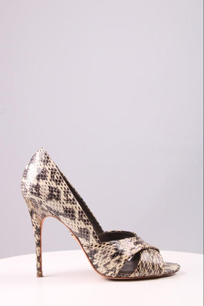 Tory Burch Python cross strap peep toe sandal Snakeskin 6.5 UK