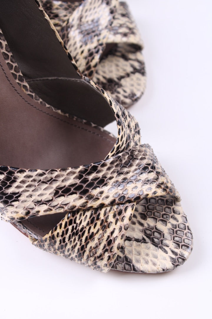 Tory Burch Python cross strap peep toe sandal Snakeskin 6.5 UK