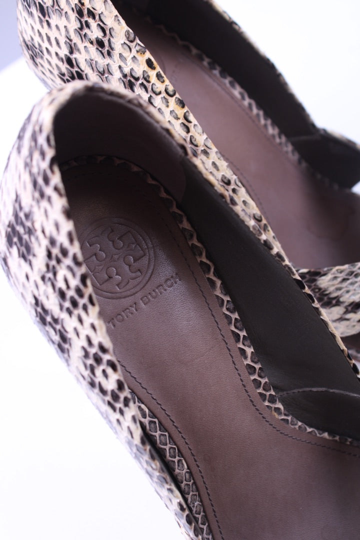 Tory Burch Python cross strap peep toe sandal Snakeskin 6.5 UK