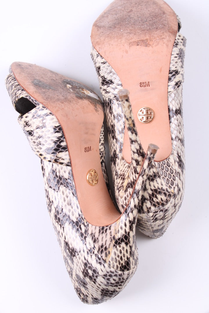 Tory Burch Python cross strap peep toe sandal Snakeskin 6.5 UK