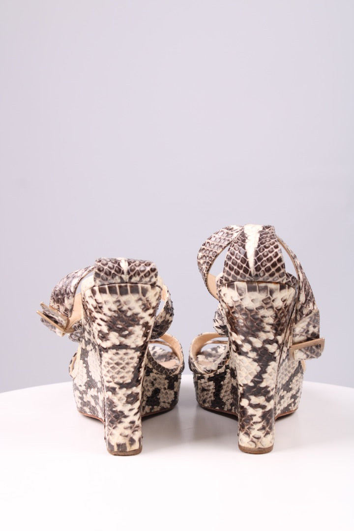 Jimmy Choo Python cross strap Wedges Grey/cream 39