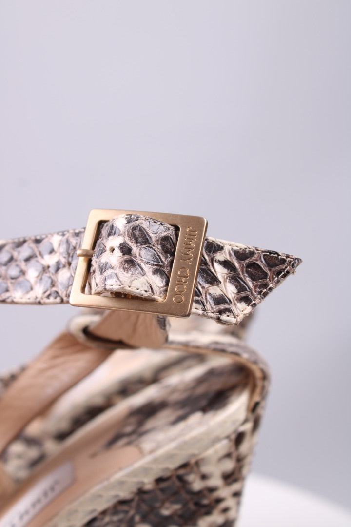 Jimmy Choo Python cross strap Wedges Grey/cream 39