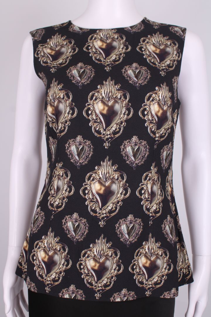 Dolce & Gabbana Printed heart jewellery zip up top black and gold 42
