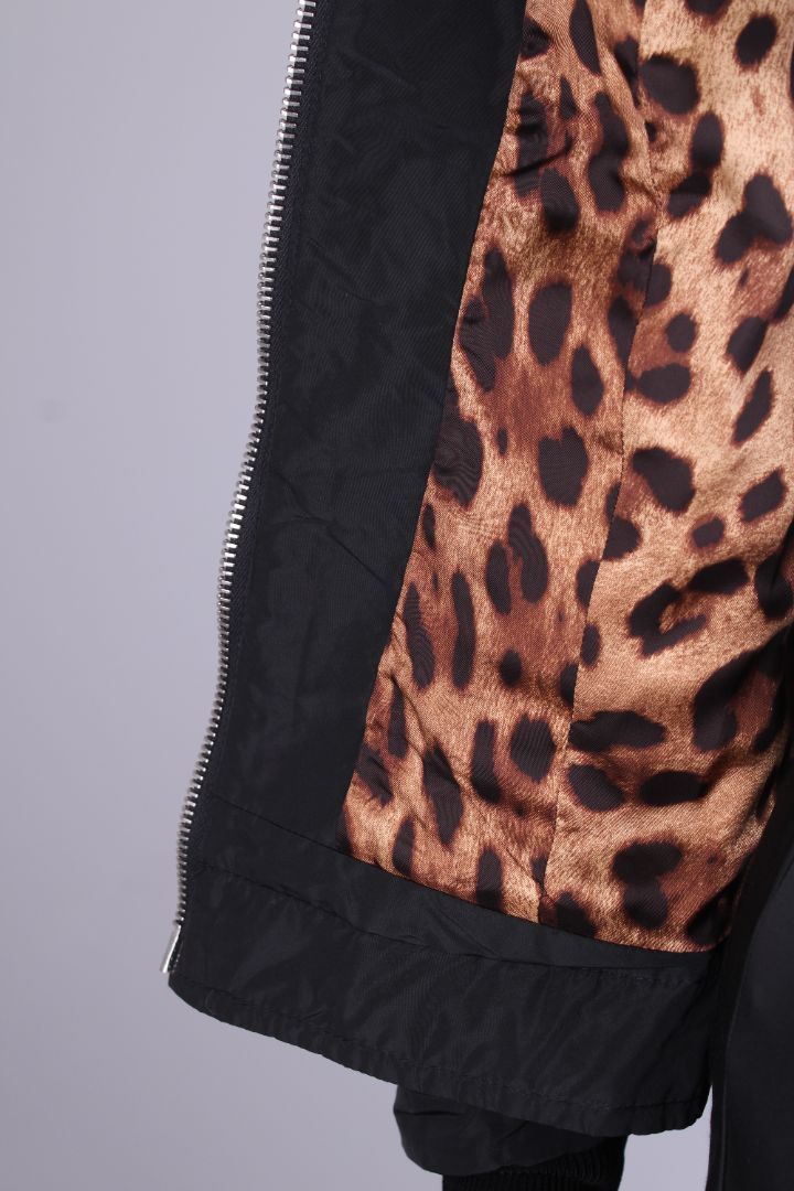 Dolce & Gabbana Leopard Print Lined Bomber Jacket Black S