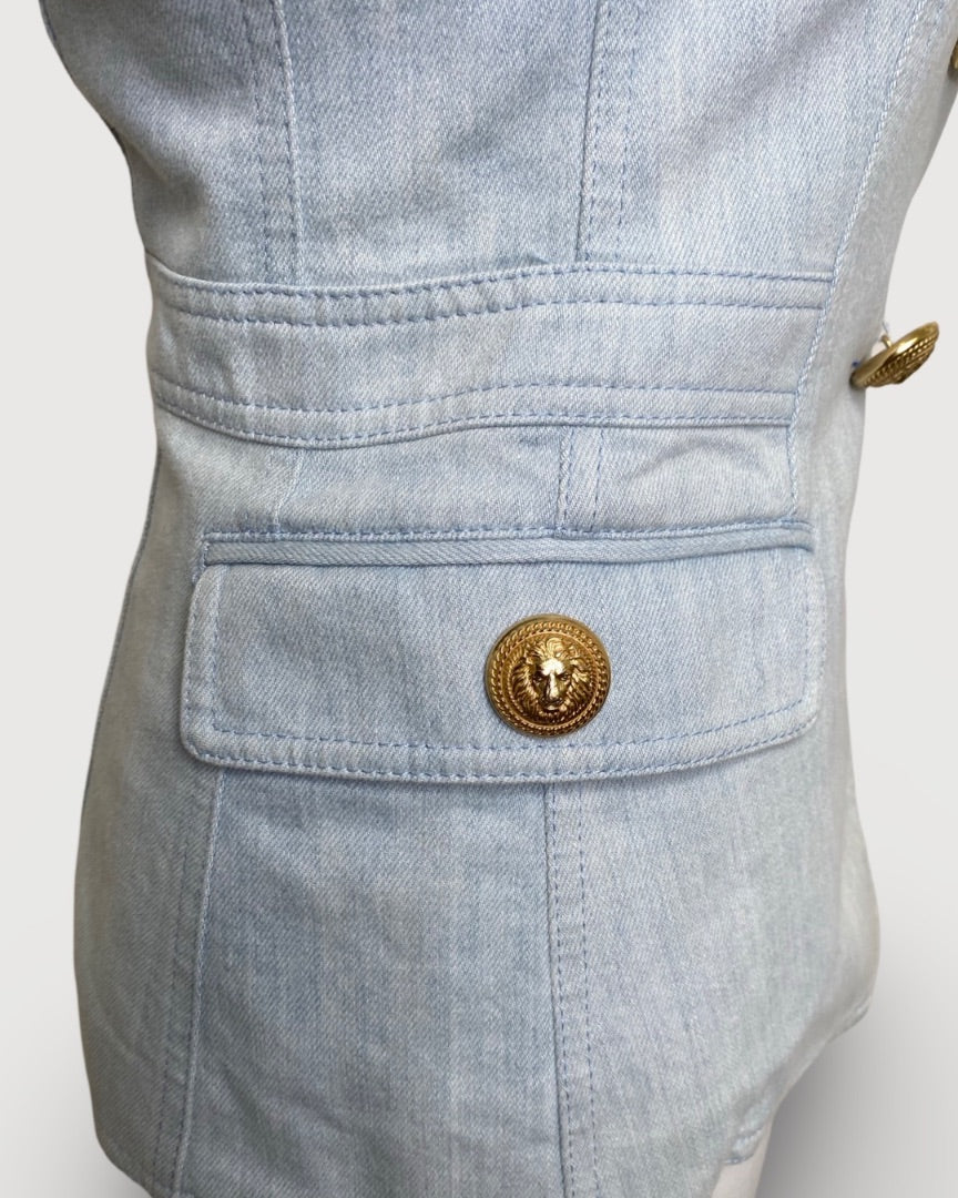 Light Blue Denim Balmain Blazer, 38