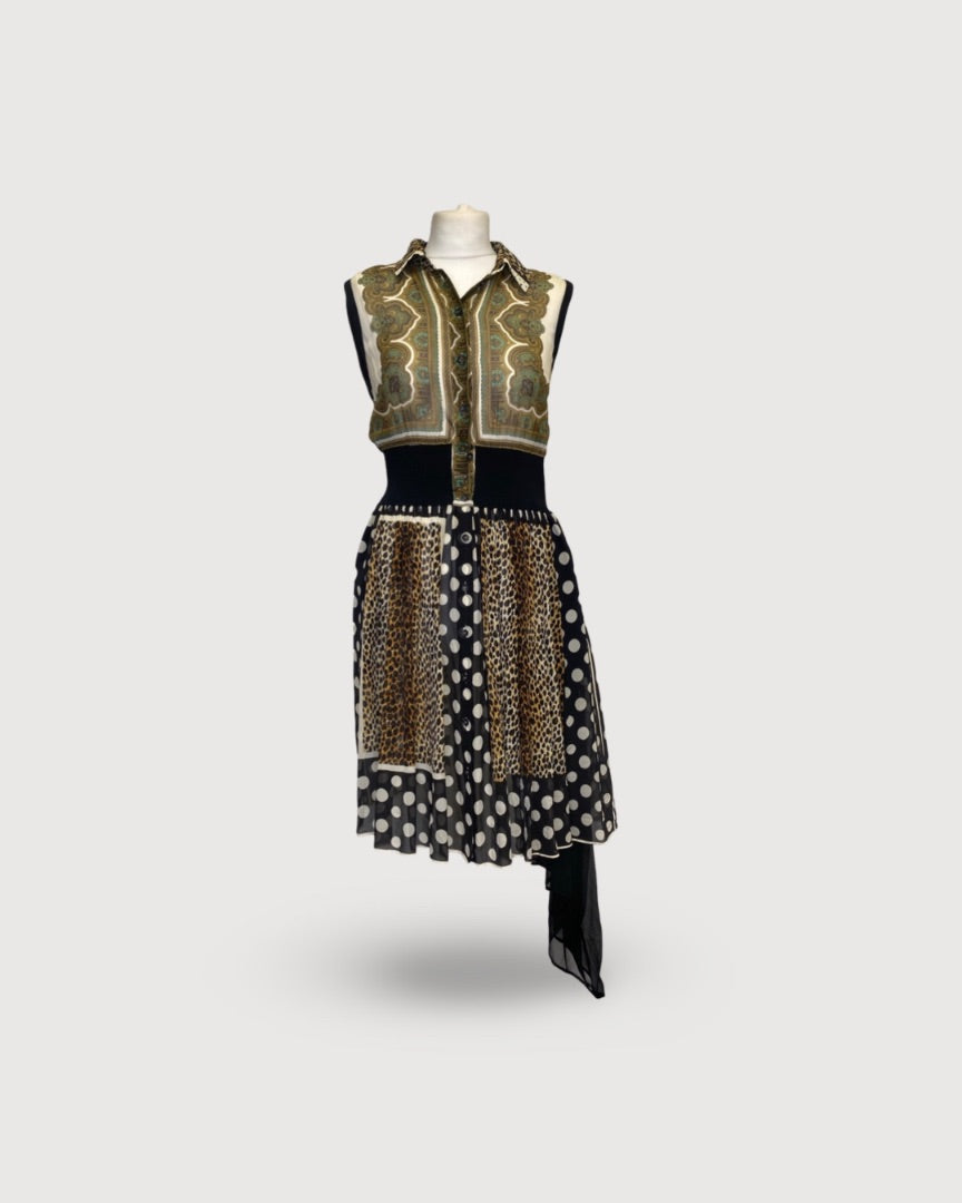 D&G S/S Multi Print Dress Black/ Cream 12