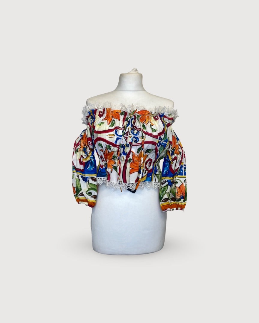Dolce & Gabbana Print Crop Blouse Multi Coloured 10
