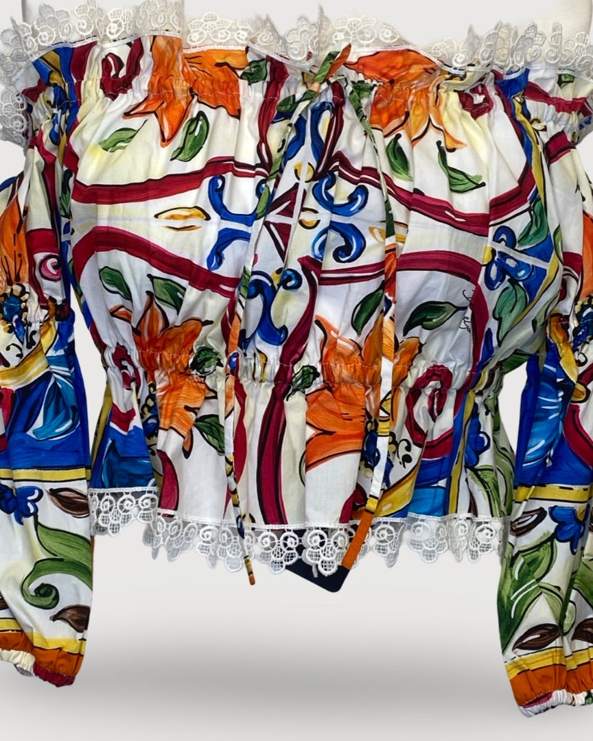 Dolce & Gabbana Print Crop Blouse Multi Coloured 10