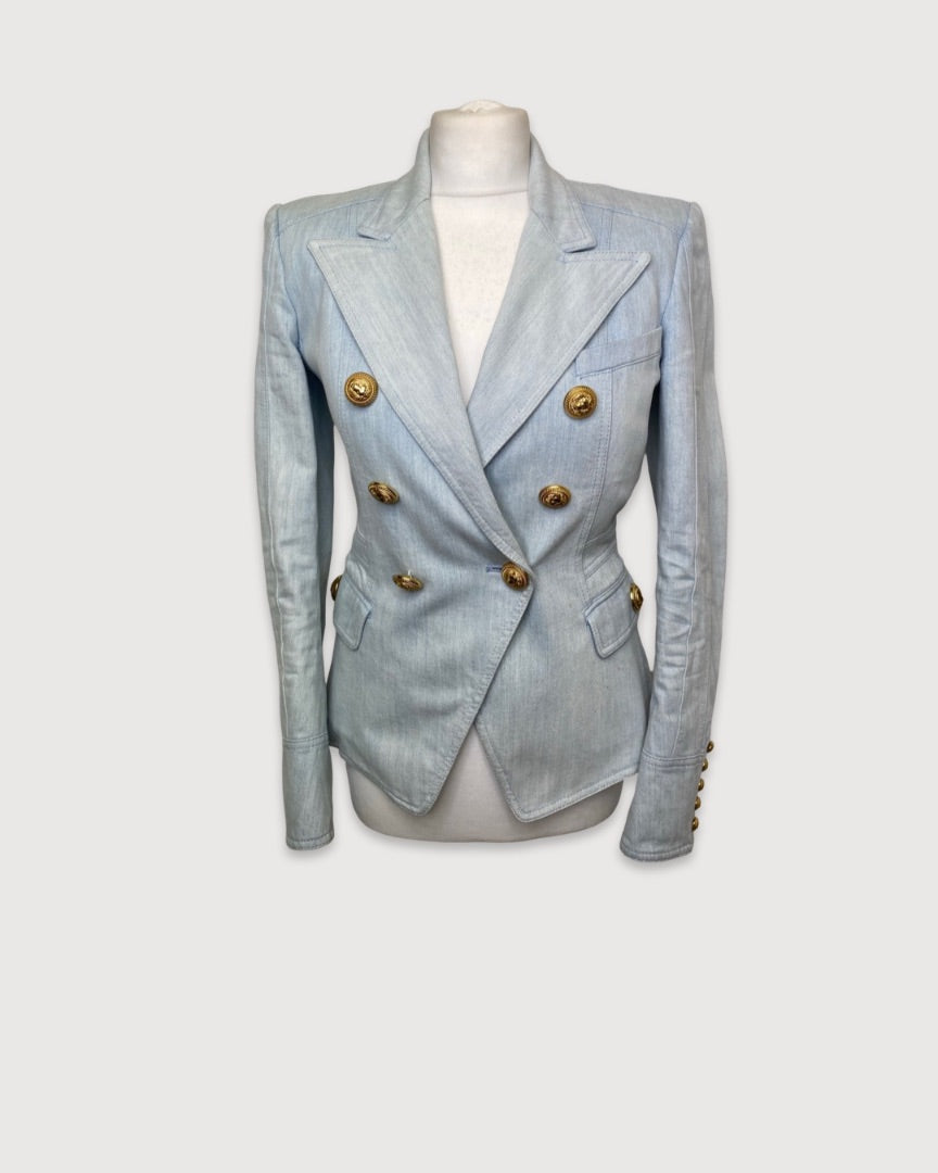 Light Blue Denim Balmain Blazer, 38