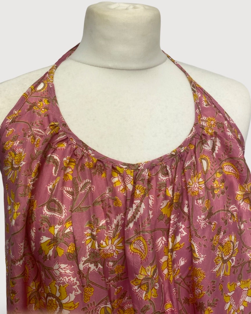 Hannah Floral Halter Dress Pink/ Yellow S