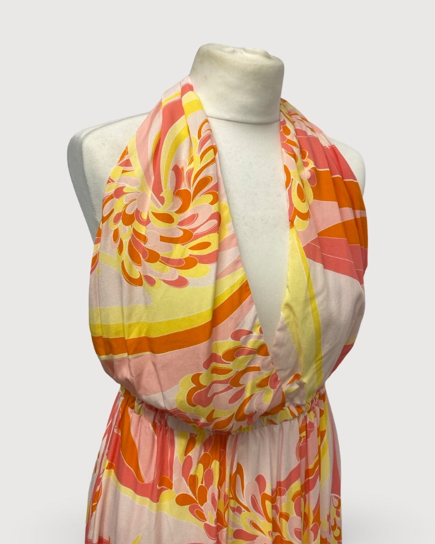 Emilio Pucci Print Halter Dress Yellow/ Pink 10