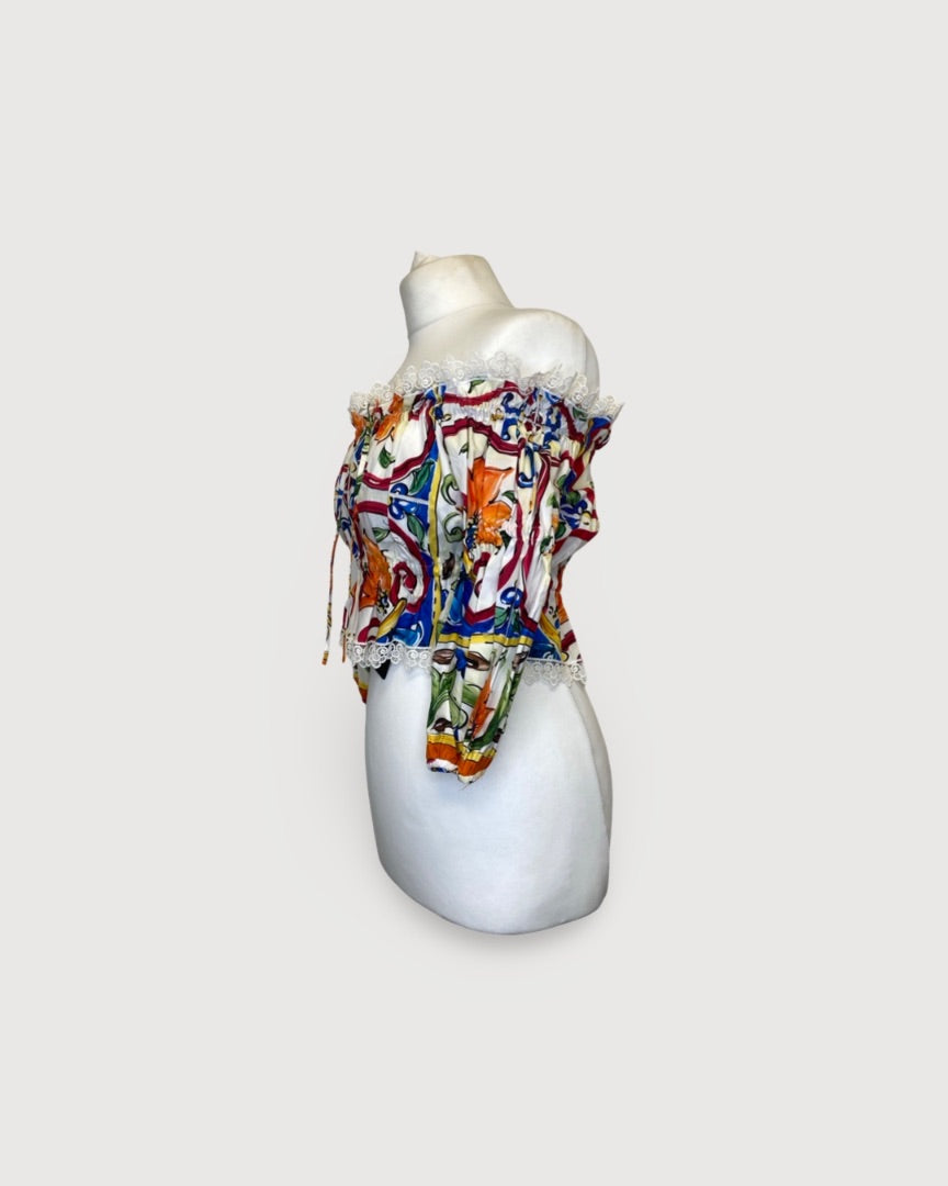 Dolce & Gabbana Print Crop Blouse Multi Coloured 10