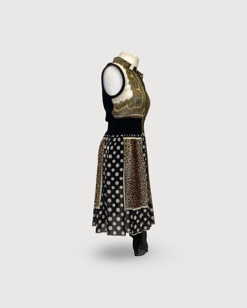 D&G S/S Multi Print Dress Black/ Cream 12