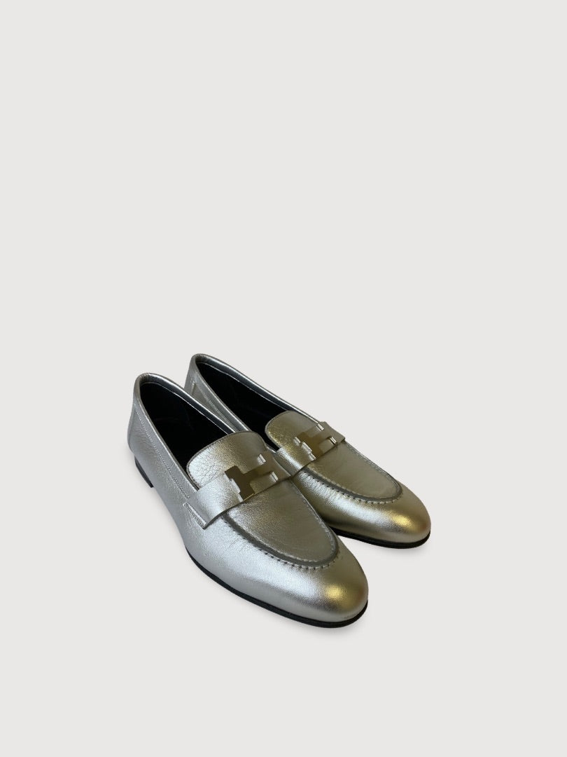 Silver Hermes Paris Loafers, 37