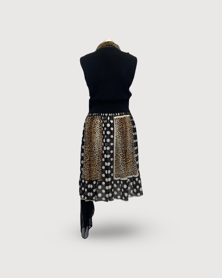 D&G S/S Multi Print Dress Black/ Cream 12