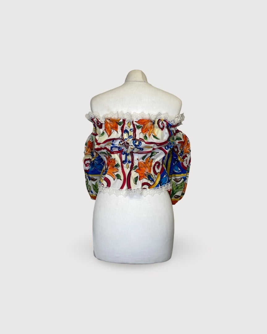 Dolce & Gabbana Print Crop Blouse Multi Coloured 10