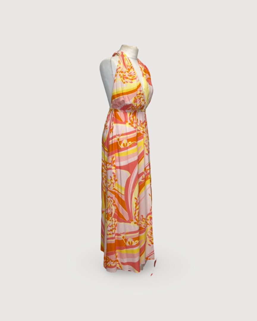 Emilio Pucci Print Halter Dress Yellow/ Pink 10