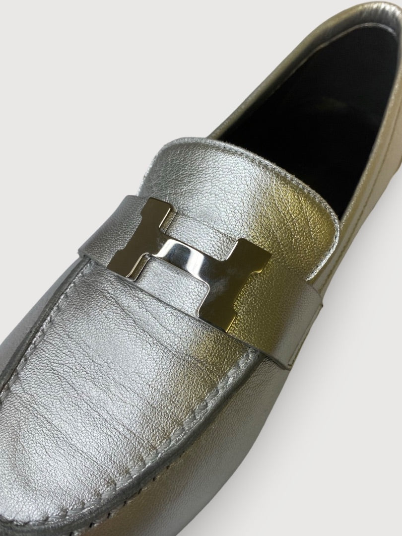 Silver Hermes Paris Loafers, 37