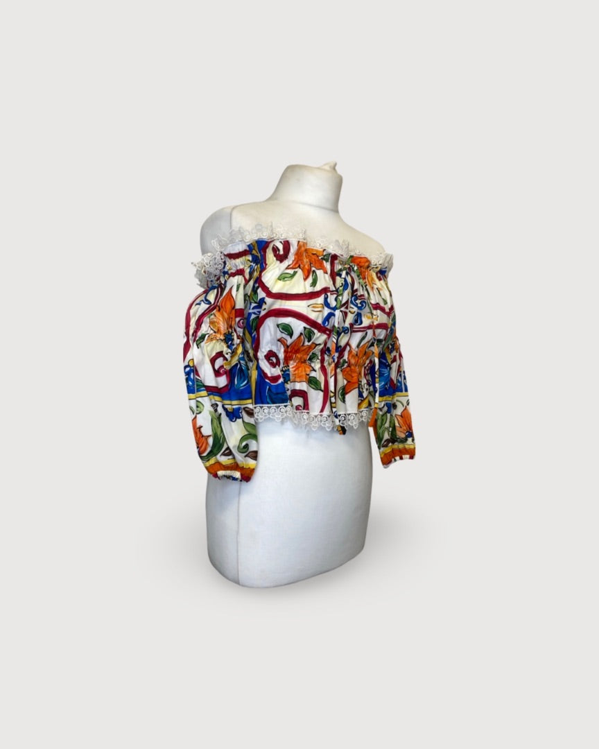 Dolce & Gabbana Print Crop Blouse Multi Coloured 10
