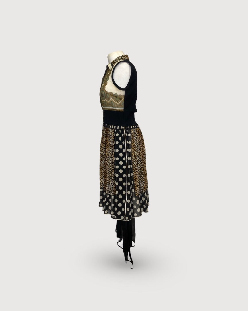 D&G S/S Multi Print Dress Black/ Cream 12