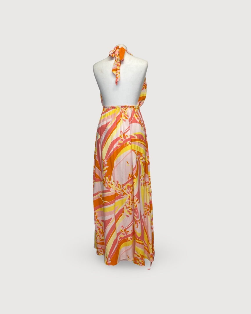 Emilio Pucci Print Halter Dress Yellow/ Pink 10