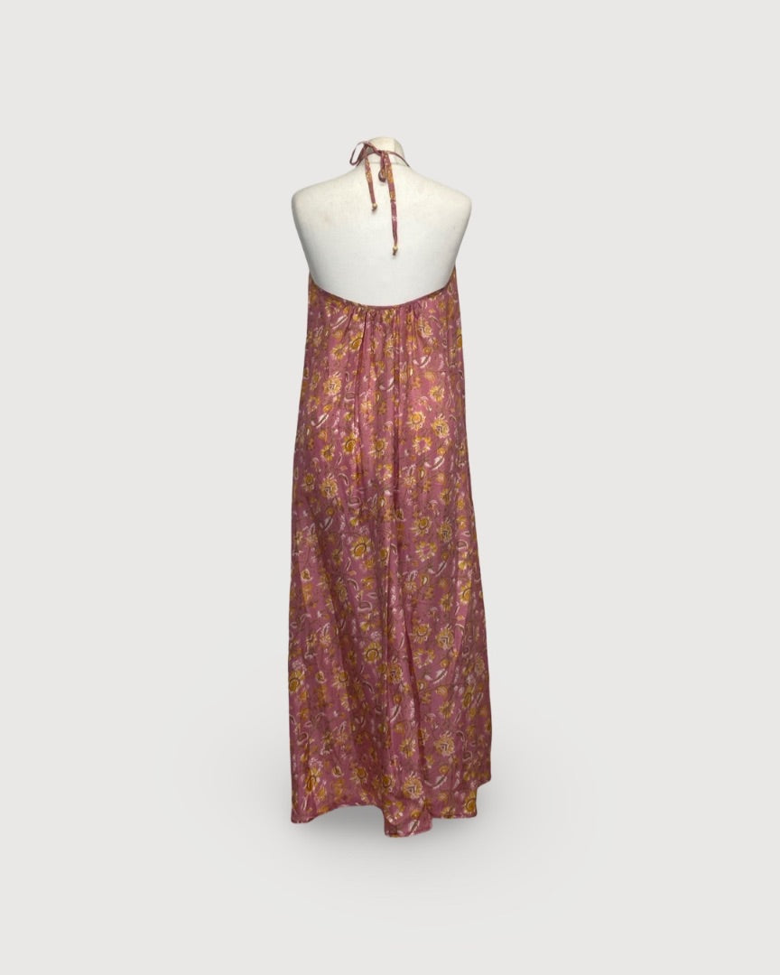 Hannah Floral Halter Dress Pink/ Yellow S