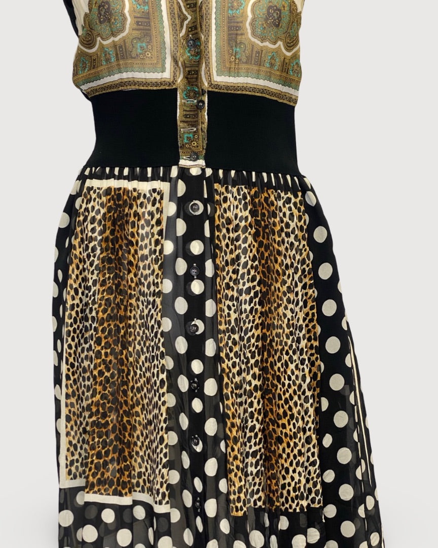 D&G S/S Multi Print Dress Black/ Cream 12