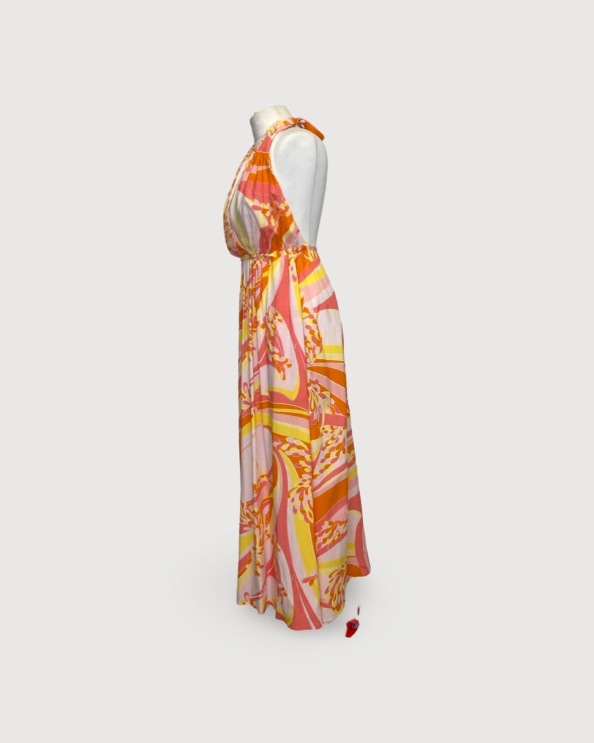 Emilio Pucci Print Halter Dress Yellow/ Pink 10