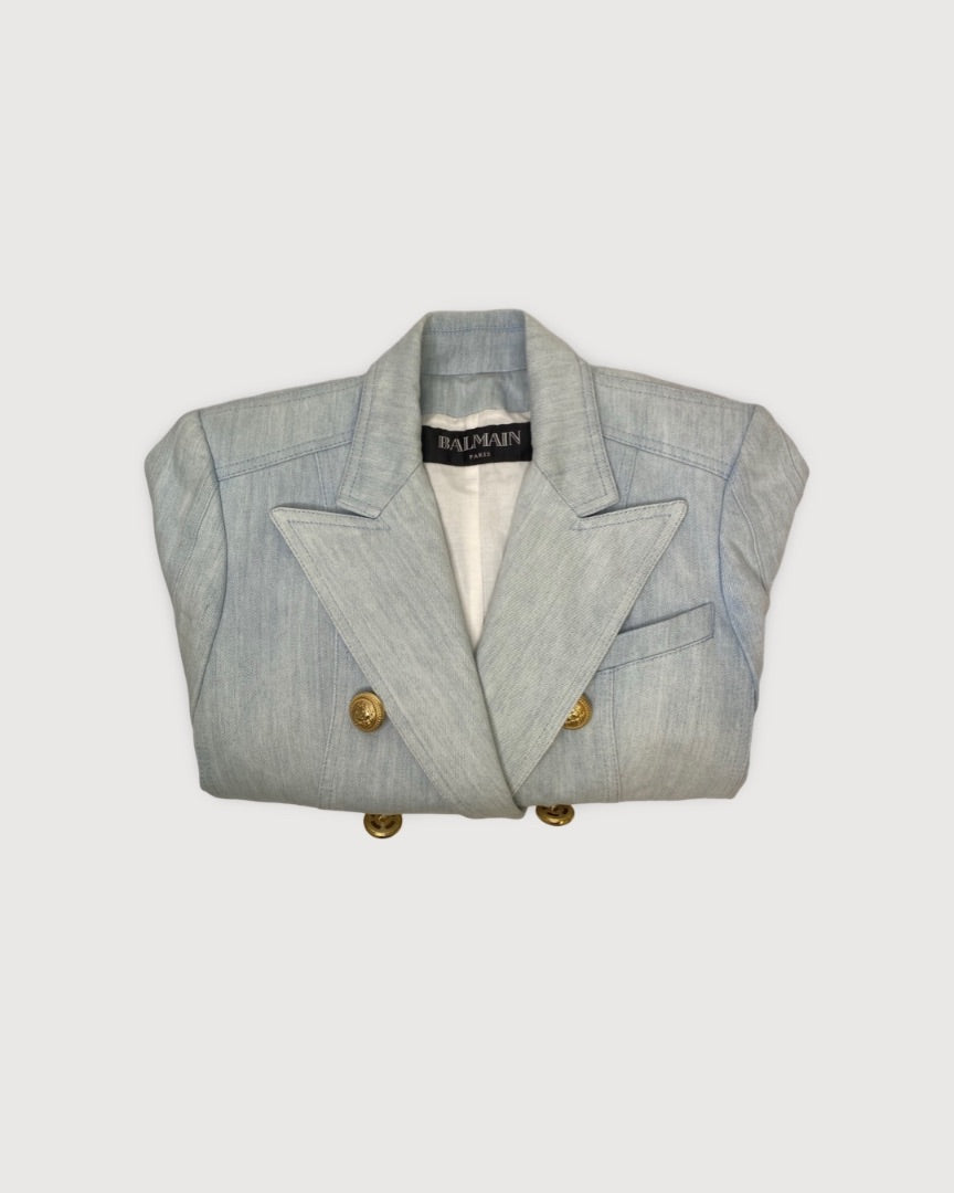 Light Blue Denim Balmain Blazer, 38
