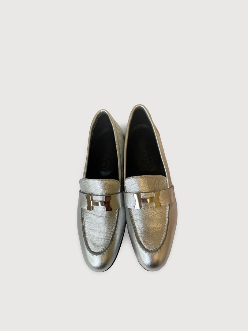 Silver Hermes Paris Loafers, 37