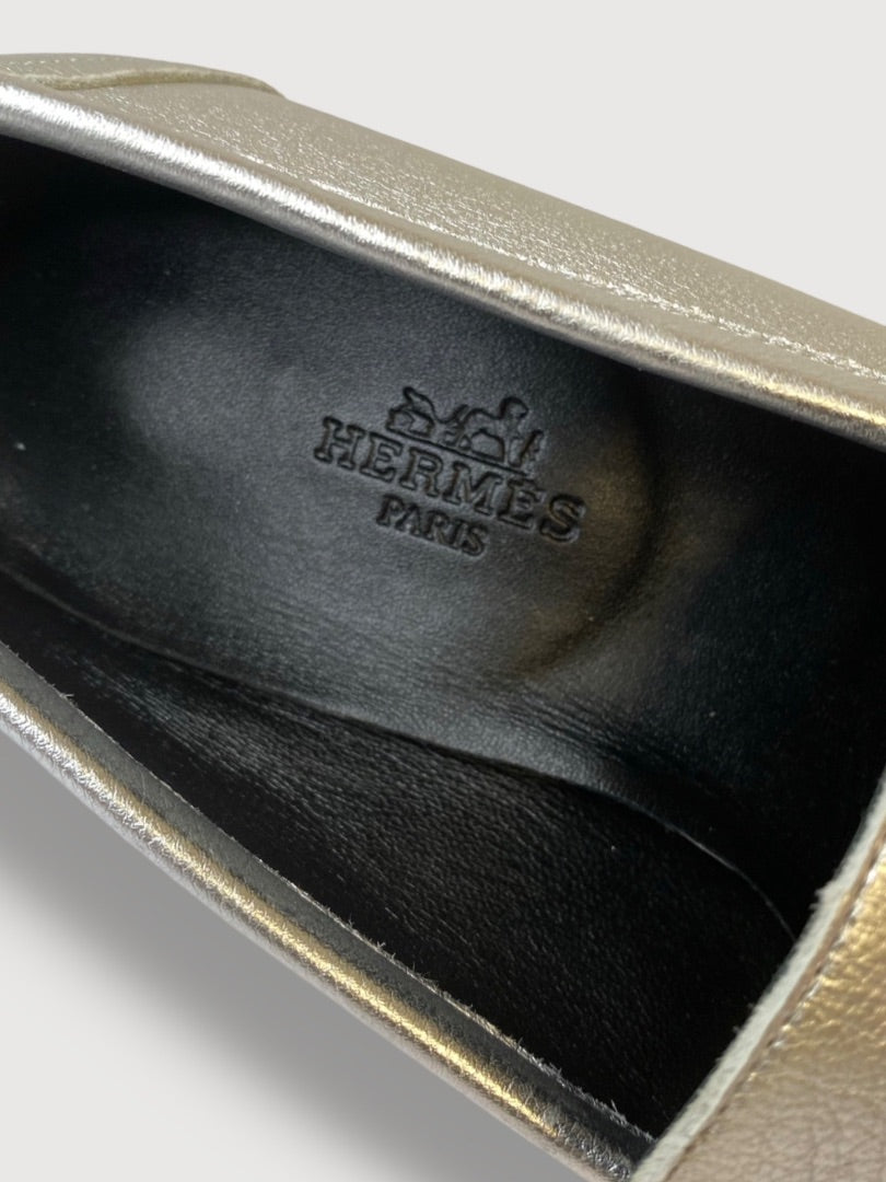Silver Hermes Paris Loafers, 37