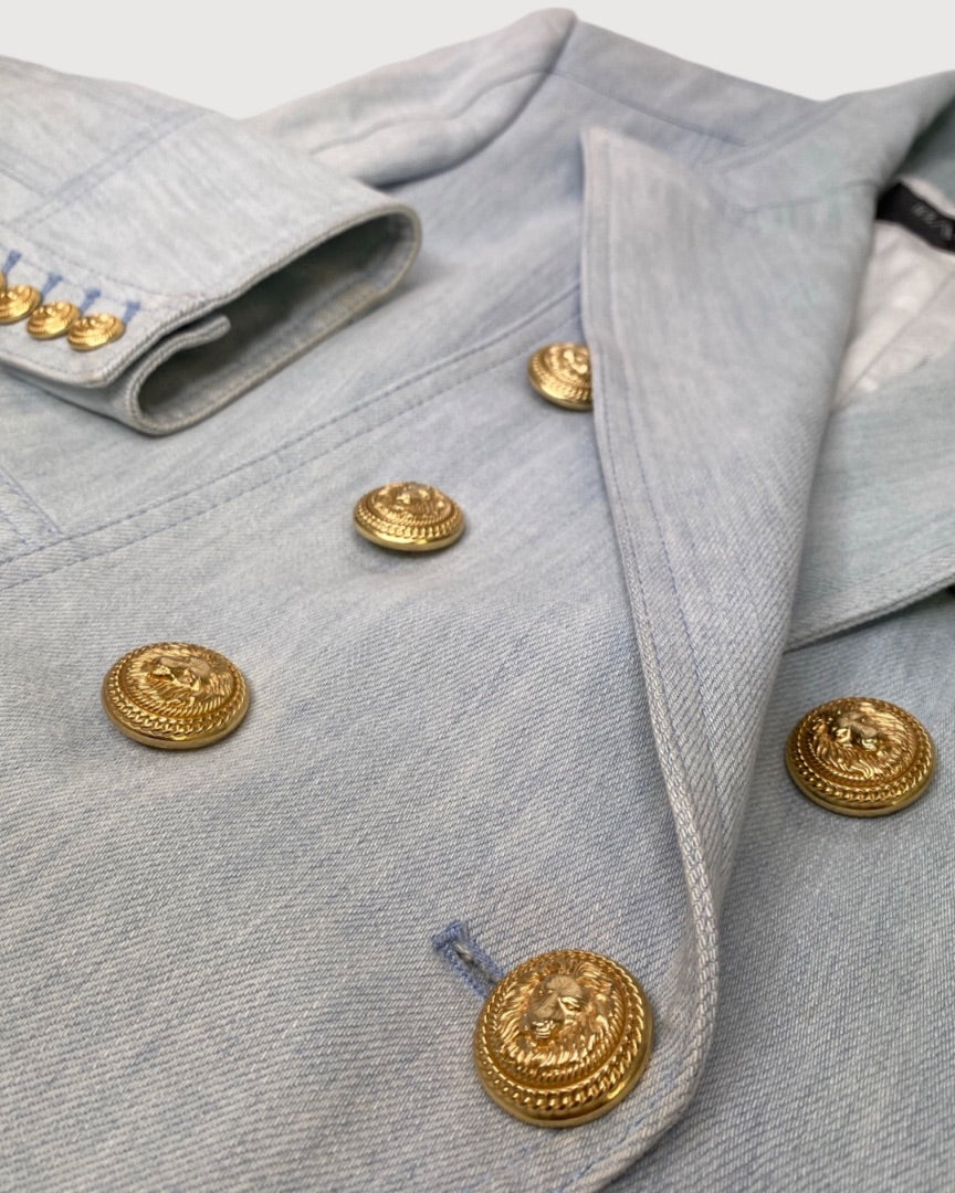 Light Blue Denim Balmain Blazer, 38