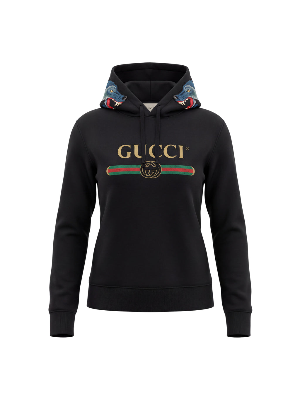 Gucci Black Wolf Embroidered Logo Hoodie Size L