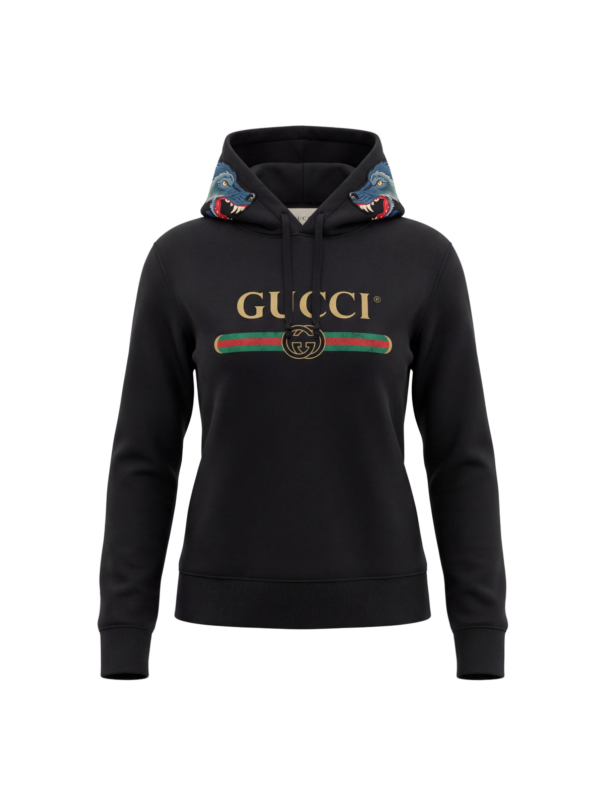 Gucci Black Wolf Embroidered Logo Hoodie Size L