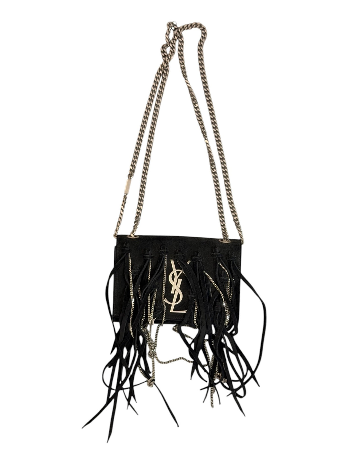 Saint Laurent Black Suede Fringe Chain Bag