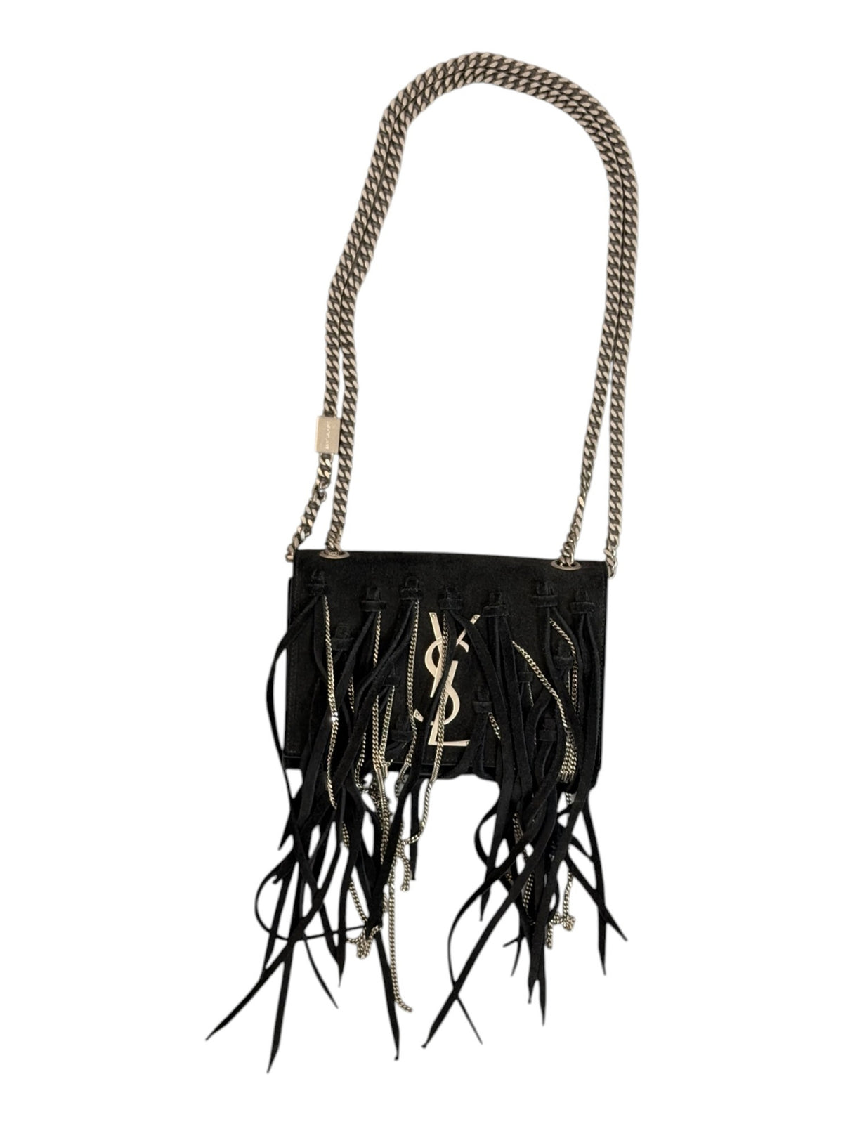 Saint Laurent Black Suede Fringe Chain Bag