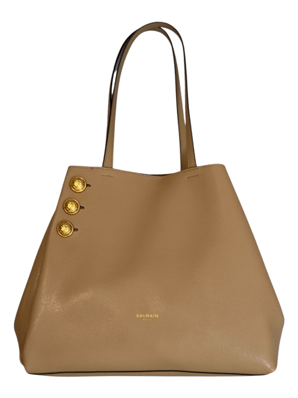 Balmain Taupe Emblème Tote Bag with Pouch