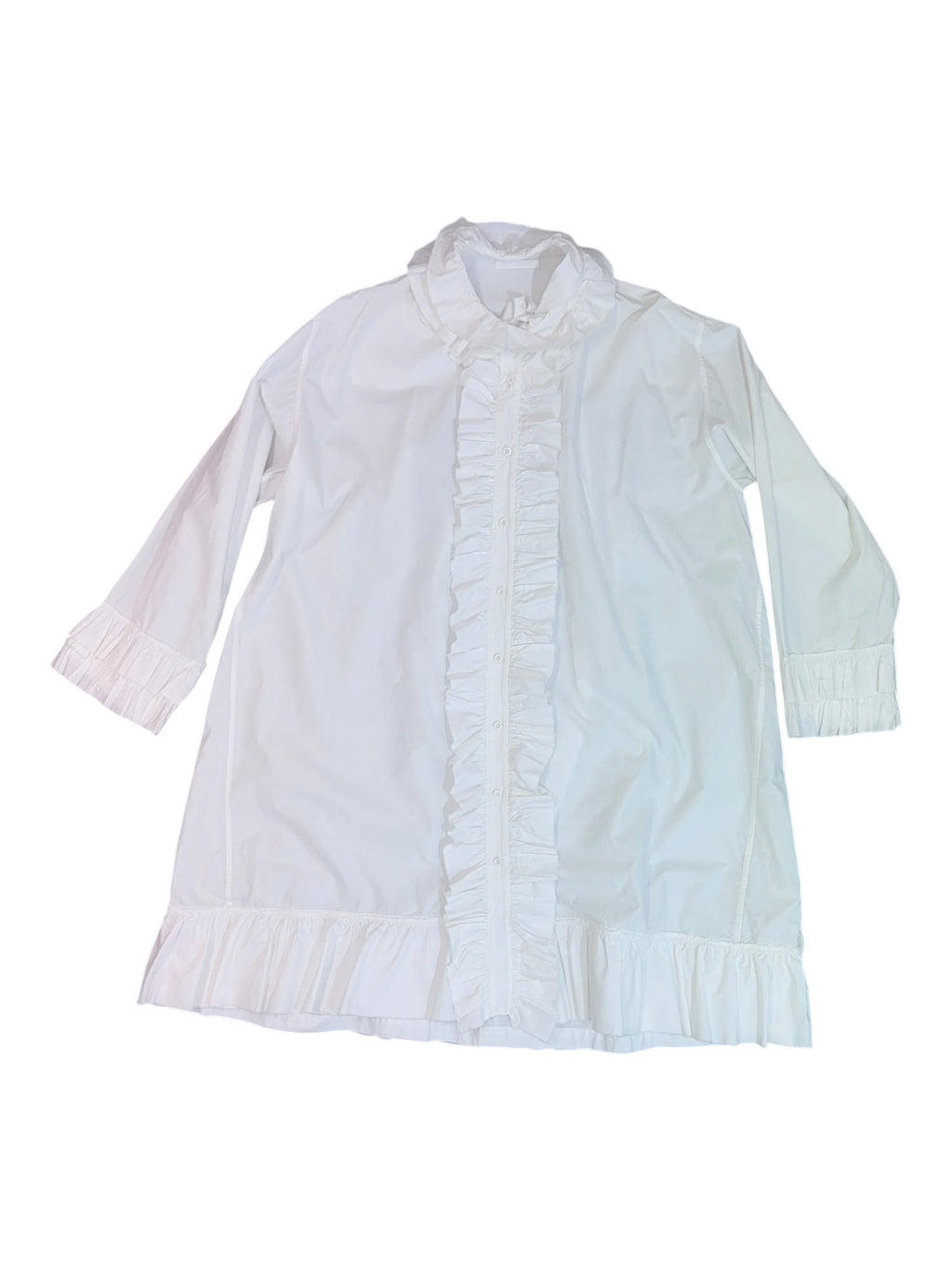 Egg White Ruffle Hem Long Sleeve Dress One Size