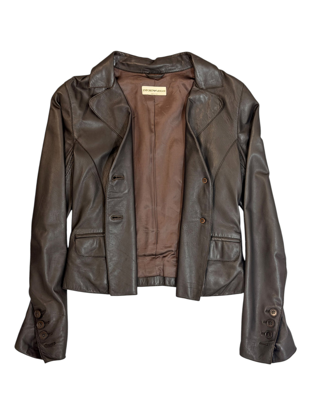 Emporio Armani Dark Brown Leather Blazer Size 10